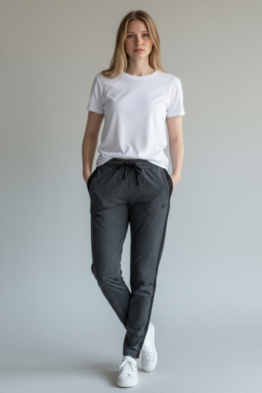 Athleta Tuxedo Stripe Pants Size LT Large Tall Gray Pull On Drawstring